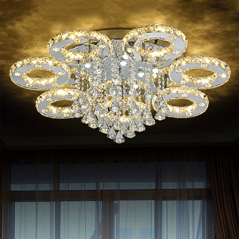 Ring Semi Flush Light Contemporary K9 Crystal Chrome 23.5"/28"/33.5" Wide LED Ceiling Lamp, Warm/White/2 Color Light