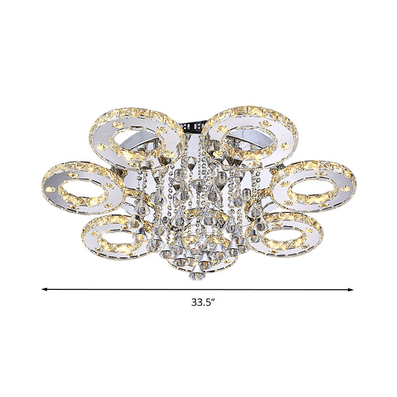 Ring Semi Flush Light Contemporary K9 Crystal Chrome 23.5"/28"/33.5" Wide LED Ceiling Lamp, Warm/White/2 Color Light