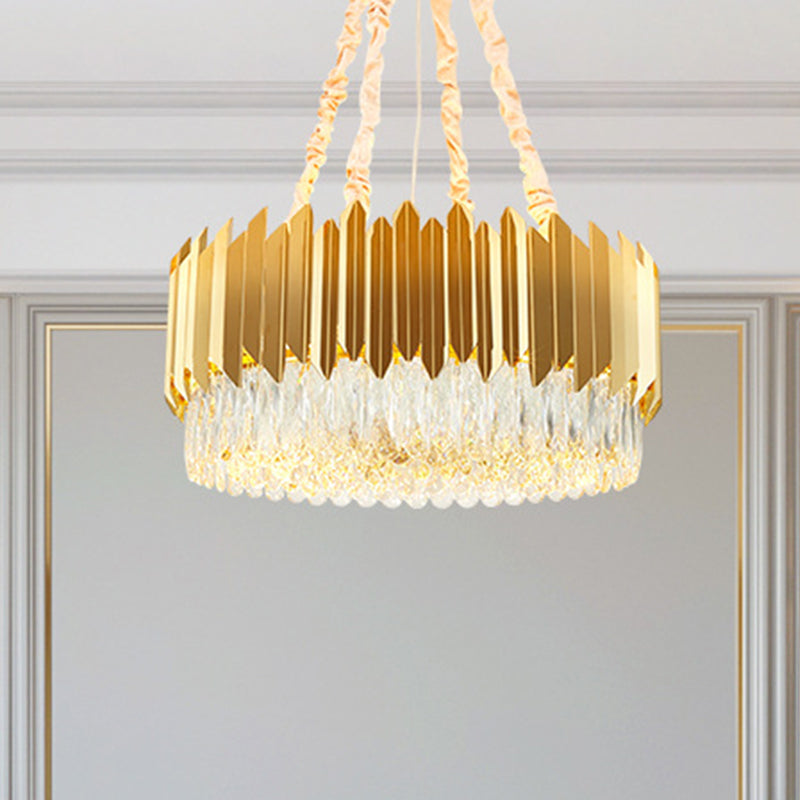 19.5"/23.5" Wide Gold Round Chandelier Lamp Postmodern 6/10 Heads Crystal Block Hanging Ceiling Light