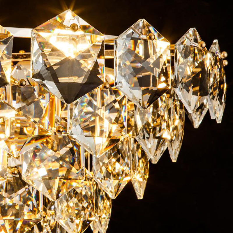Simple Tapered Hexagon Crystal Hanging Lamp 8 Lights Chandelier Light Fixture in Gold