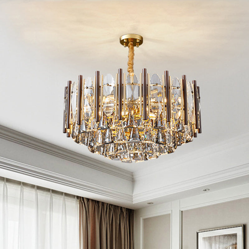 Round Ceiling Chandelier Postmodern Teardrop Crystal 7 Lights Gold Hanging Light Kit