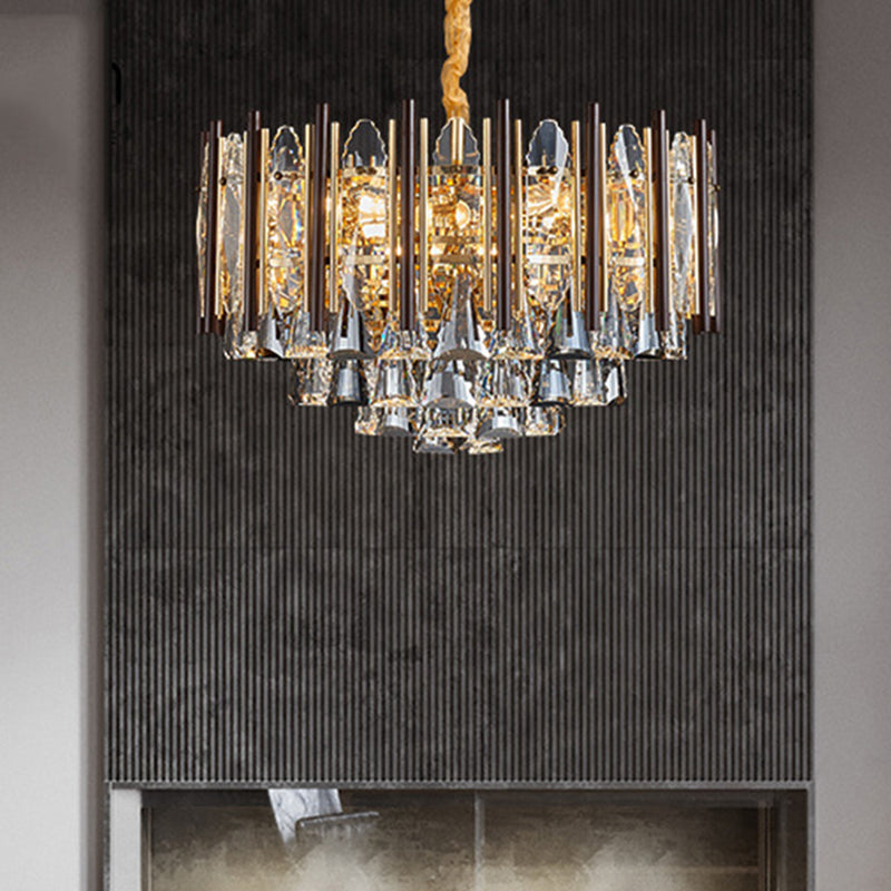 Round Ceiling Chandelier Postmodern Teardrop Crystal 7 Lights Gold Hanging Light Kit