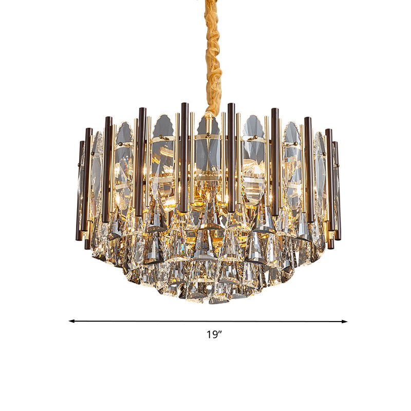 Round Ceiling Chandelier Postmodern Teardrop Crystal 7 Lights Gold Hanging Light Kit