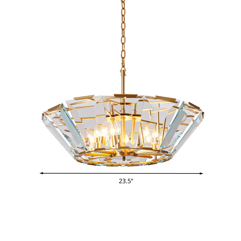 Postmodern Trifle Pendant Lighting Crystal Panel 6 Heads Dining Room Chandelier Light Fixture in Gold