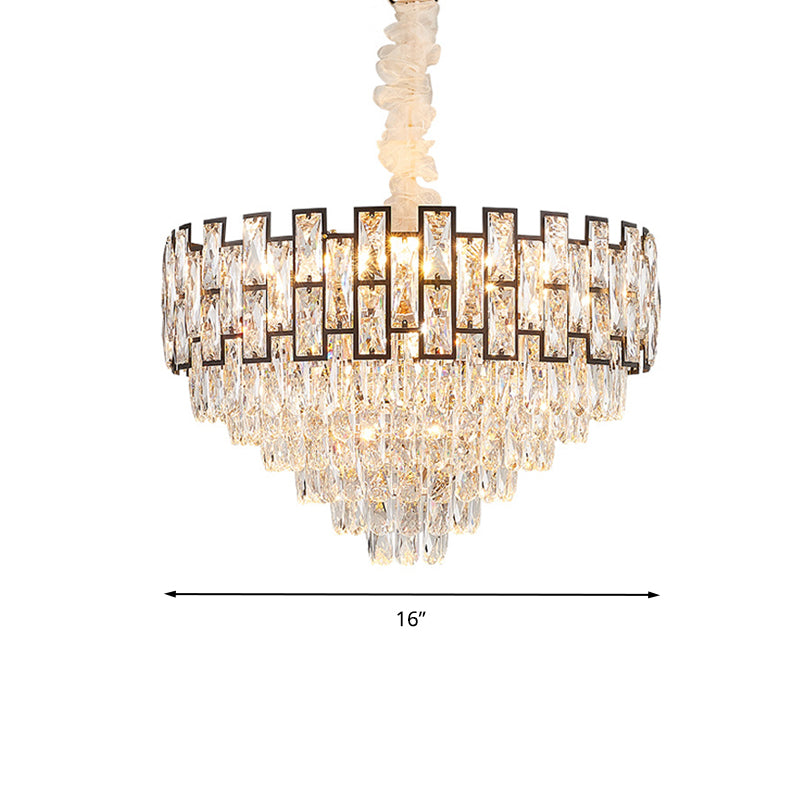 16"/19.5" Wide Nickel Tapered Ceiling Chandelier Modern 6/10 Heads Crystal Block Hanging Ceiling Light