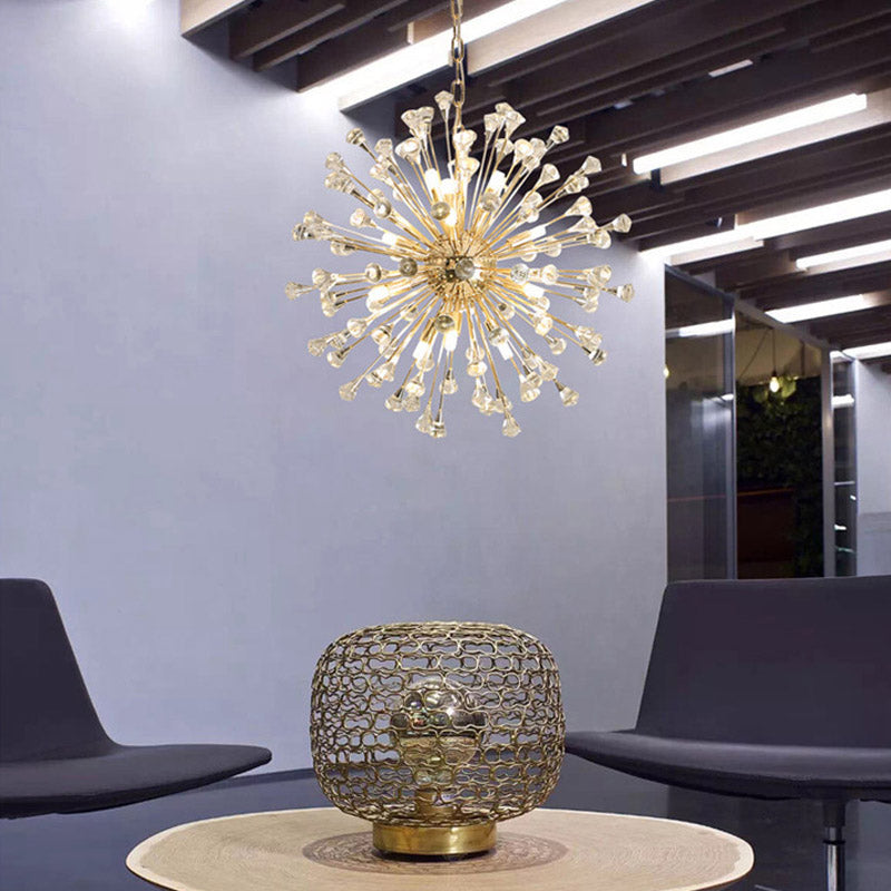Gold Sputnik Chandelier Pendant Light Postmodern 12 Crystal Beaded Hanging Light