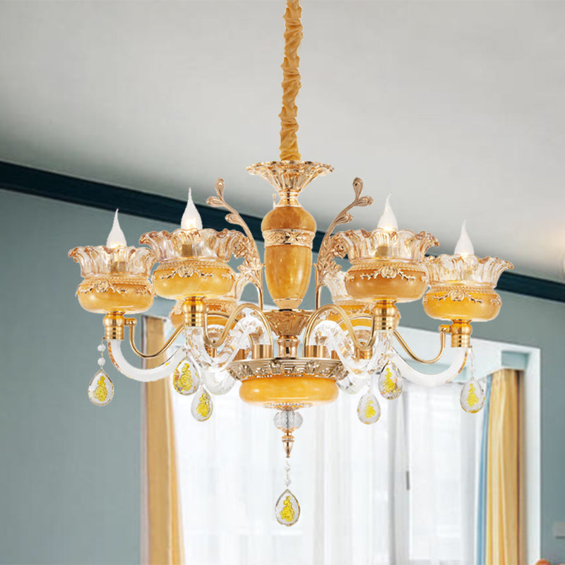 Modern Flower Shaped Chandelier Lighting Fixture Clear Crystal 6/8 Lights Bedroom Drop Pendant
