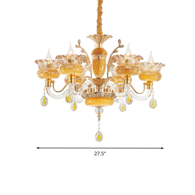 Modern Flower Shaped Chandelier Lighting Fixture Clear Crystal 6/8 Lights Bedroom Drop Pendant