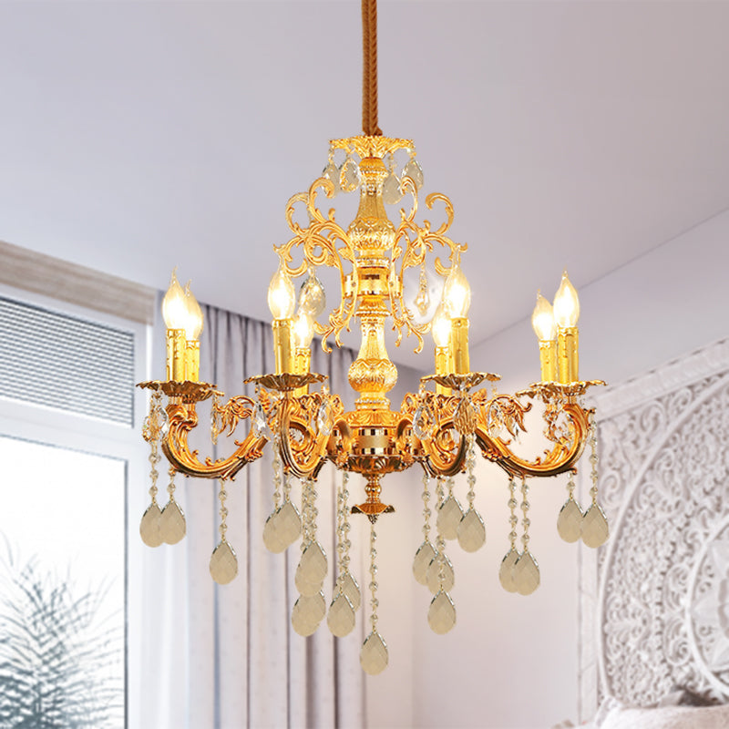 Contemporary Candle Chandelier Lamp Crystal 6/8 Lights Bedroom Pendant Light Fixture in Gold