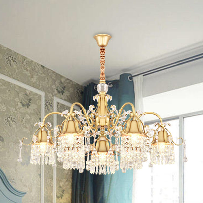 Gol Bell Chandelier minimaliste 7/9 Lumières Kit de lampe de suspension de brin de perle en cristal pour le salon