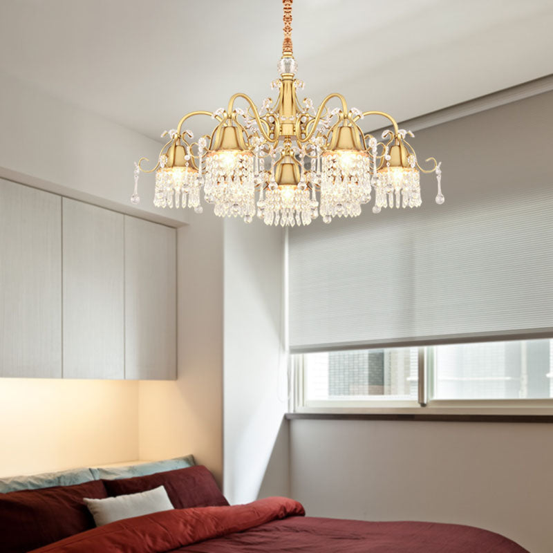 Gol Bell Chandelier minimaliste 7/9 Lumières Kit de lampe de suspension de brin de perle en cristal pour le salon