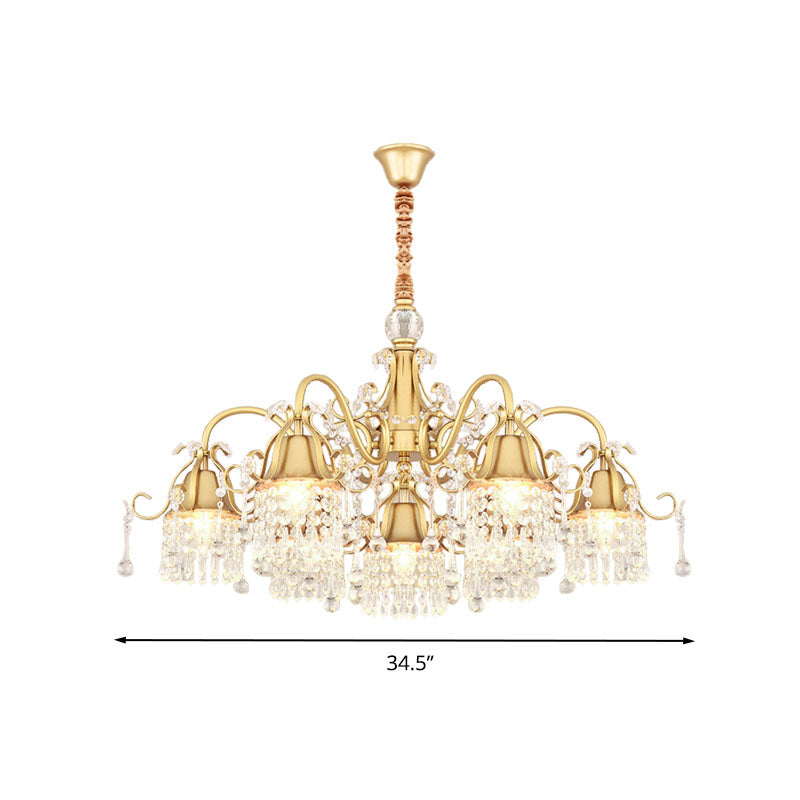 Gol Bell Chandelier minimaliste 7/9 Lumières Kit de lampe de suspension de brin de perle en cristal pour le salon