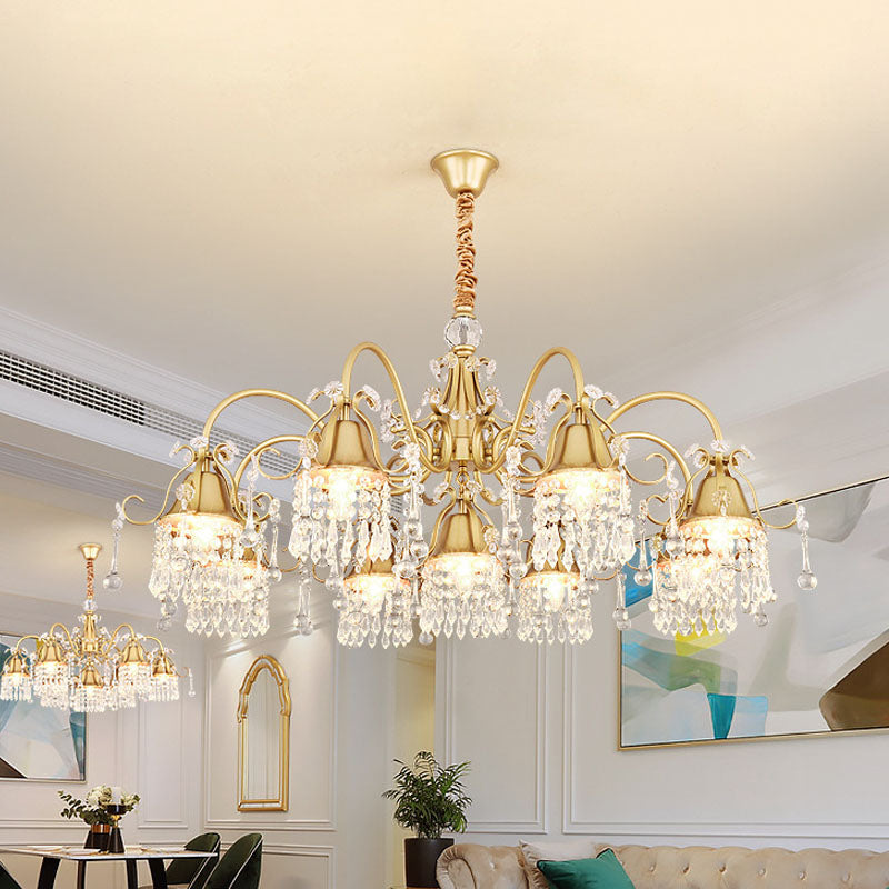 Gol Bell Chandelier minimaliste 7/9 Lumières Kit de lampe de suspension de brin de perle en cristal pour le salon