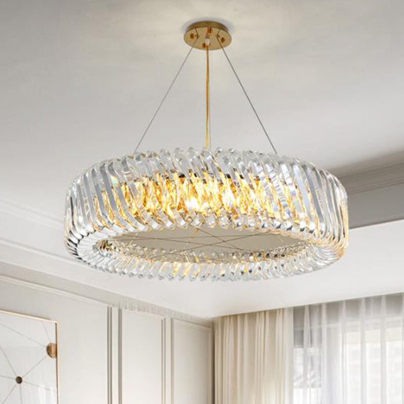 Luz de lámpara de araña redonda de cristal transparente de 4/9 luces hacia abajo para sala de estar