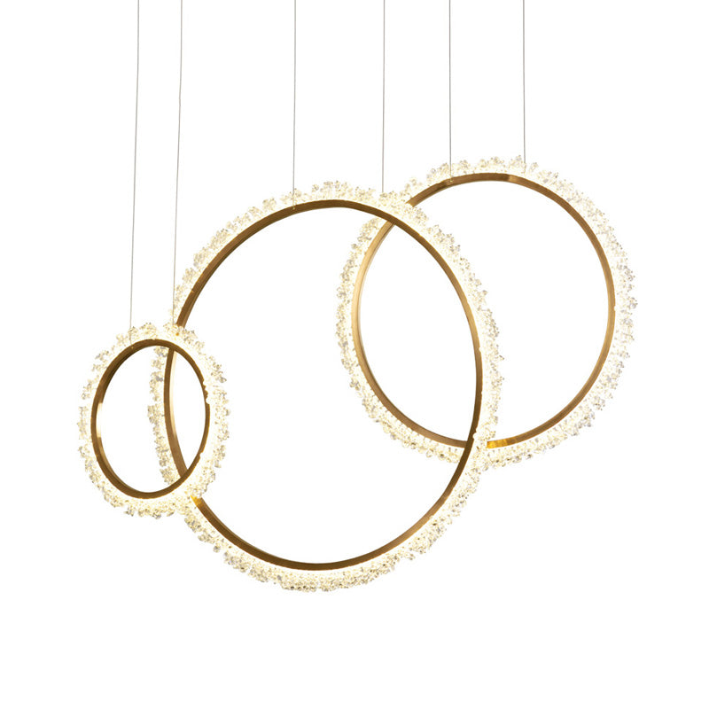 Loop Crystal Beaded Pendant Chandelier Modernism Gold 16"/23.5"/31.5" Wide LED Hanging Lamp Kit, Warm/White/Natural Light