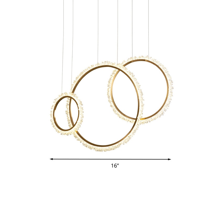 Loop Crystal Beaded Pendant Chandelier Modernism Gold 16"/23.5"/31.5" Wide LED Hanging Lamp Kit, Warm/White/Natural Light