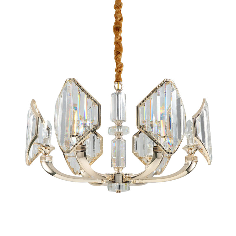Sputnik Chandelier Light Simple Three Sided Crystal 6 Heads Gold Pendant Ceiling Light
