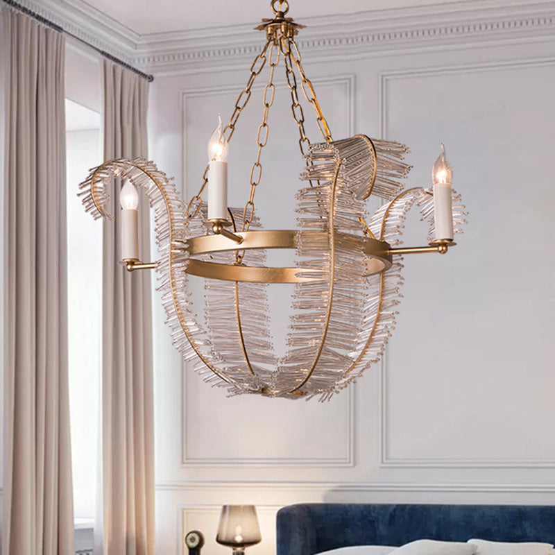 Crystal Candle-Style Hanging Chandelier Simple 4 Lights Brass Pedant Lighting for Bedroom