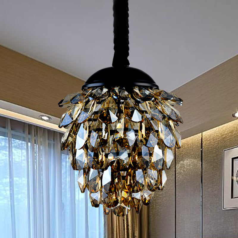 Pincone Crystal Plafond Pendant Light Modern Style 2 Lumières Black / Gold Chandelier