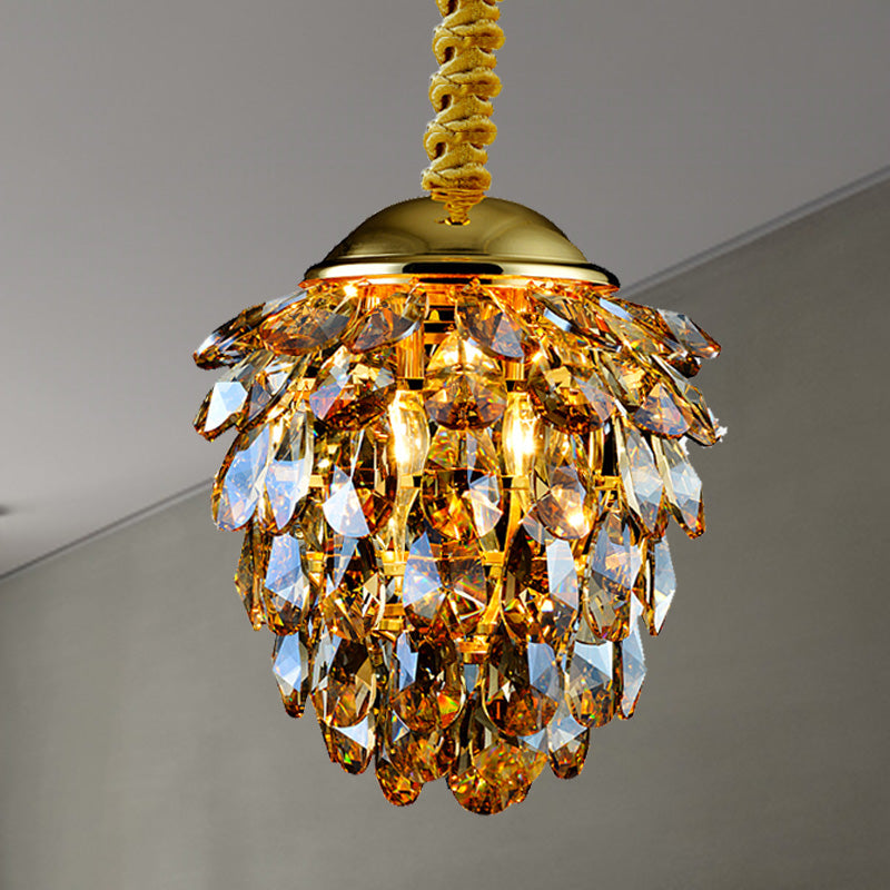 Pincone Crystal Plafond Pendant Light Modern Style 2 Lumières Black / Gold Chandelier