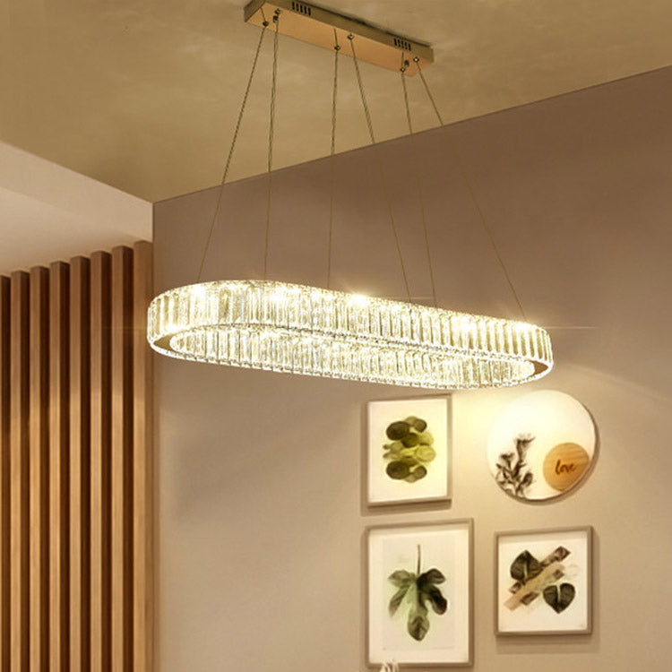 Chrome ovaal hangende lichtarmatuur modernisme chroom 27.5 "/35.5" brede led kroonluchter hanglamp
