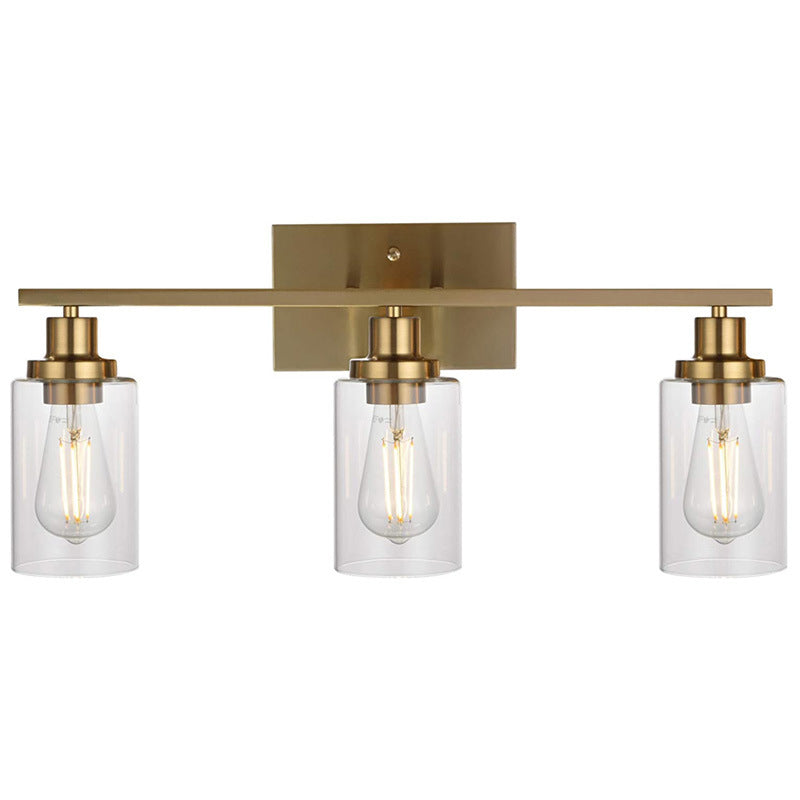 3 Lights Modernism Brass Bathroom Vanity Lighting with Cylinder Clear Glass Shade