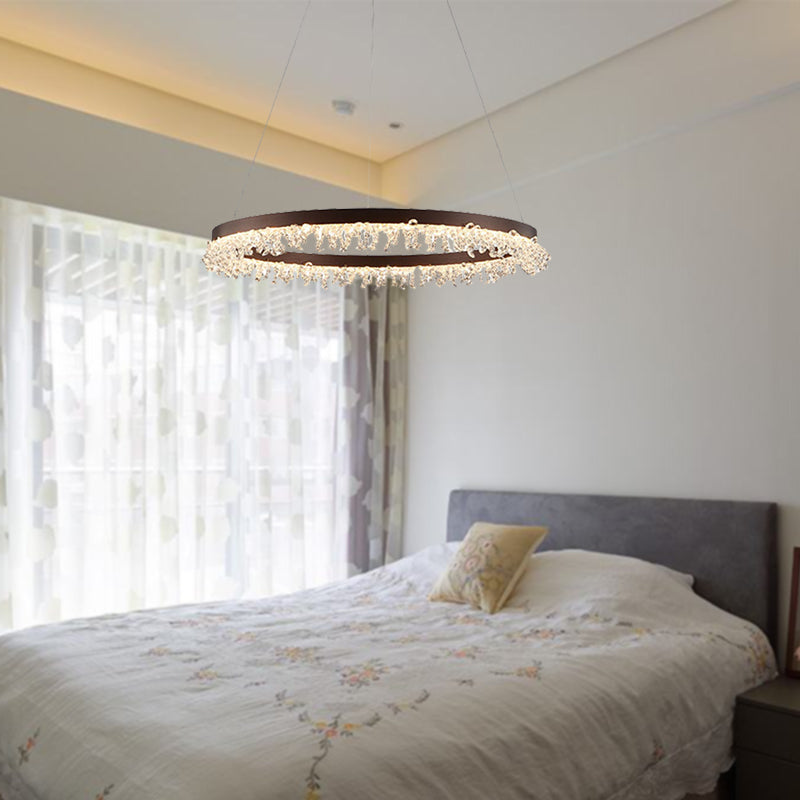 Ringanhänger Light Kit Einfacher Stil Kristall Perlen Braune LED Kronleuchter, 16 "/23,5" breit