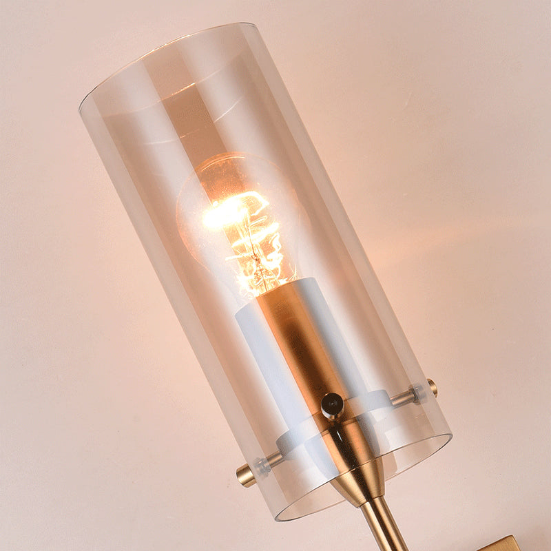 Brass Modernism Wall Mounted Lamp, Torch Design with Cylinder Shaped Glass Shade