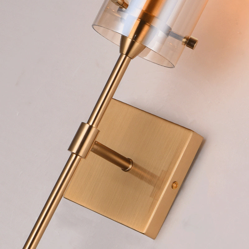 Brass Modernism Wall Mounted Lamp, Torch Design with Cylinder Shaped Glass Shade