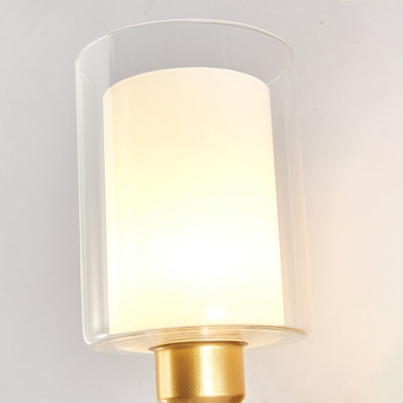 Metallic Single Bulb Wall Light, Golden Finish with Cylinder Shaped Glass Shade