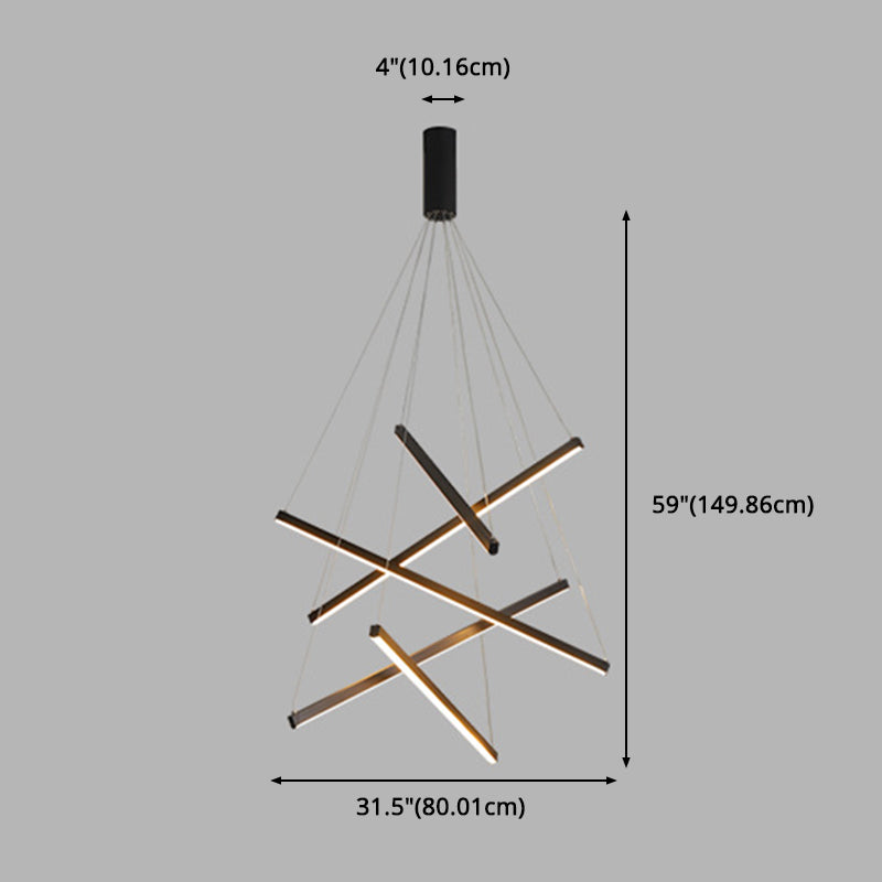 Zwarte sticks led kroonluchter licht nieuwheid minimalistische metalen suspensielamp voor lobby