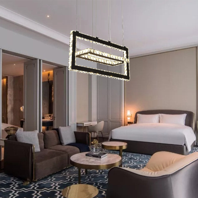 Luz de techo de techo rectángulo de acero inoxidable Luz de lámpara LED de cristal K9 contemporánea Luz, cálida/blanca/3 color de color