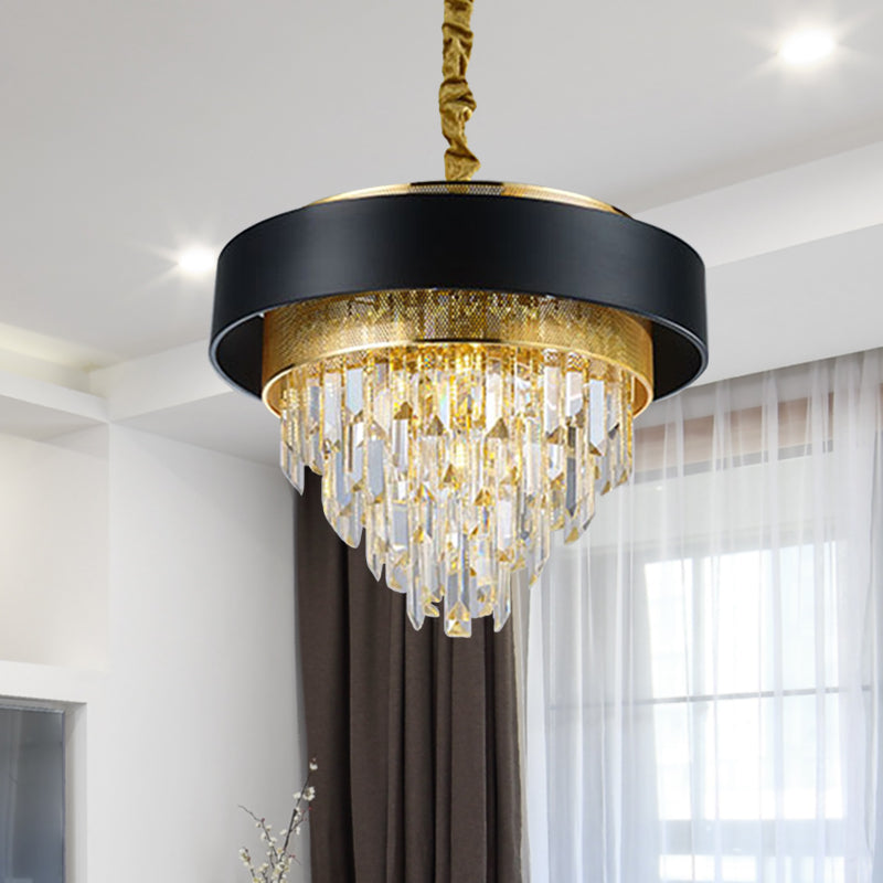 LAMPE DE CHANDELIER ROUNDIQUE SIMPLE CRISTAL 5 LICTES Salle à manger Kit d'éclairage suspendu en blanc / noir