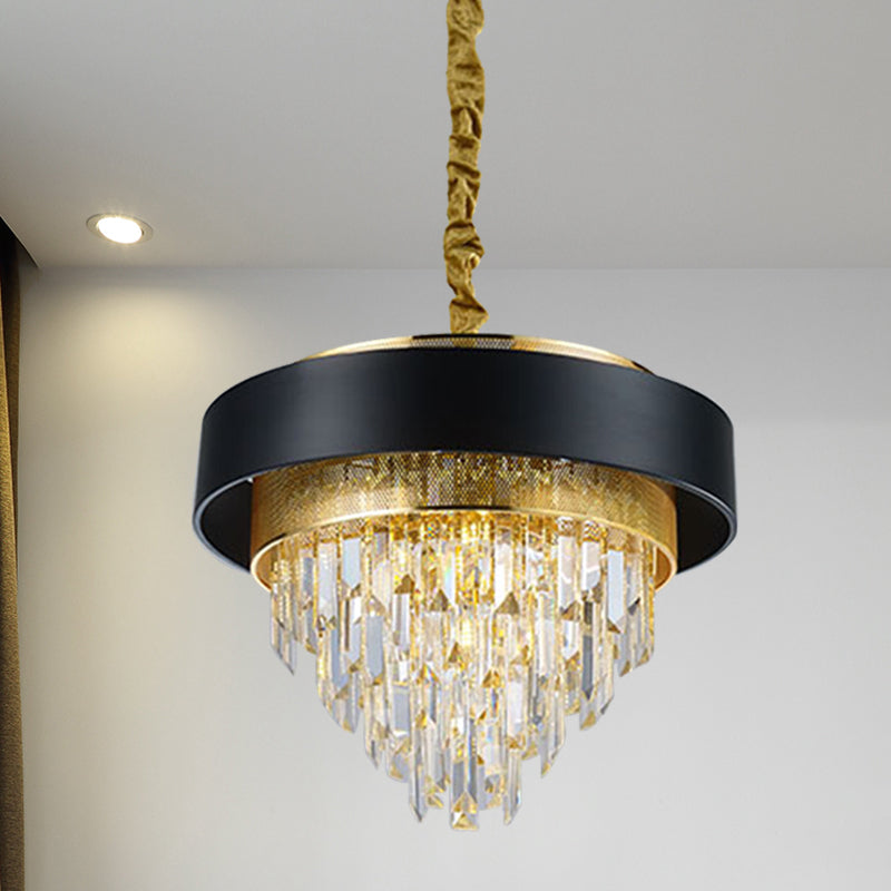 LAMPE DE CHANDELIER ROUNDIQUE SIMPLE CRISTAL 5 LICTES Salle à manger Kit d'éclairage suspendu en blanc / noir