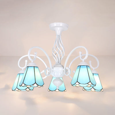 Lámpara semi empotrada para sala de estar con pantalla estilo Tiffany, lámpara semi empotrada de 3/5 luces en blanco/azul/azul cielo