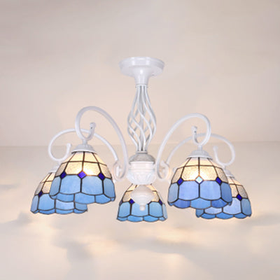 Lámpara semi empotrada para sala de estar con pantalla estilo Tiffany, lámpara semi empotrada de 3/5 luces en blanco/azul/azul cielo
