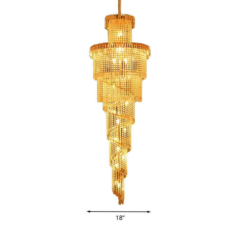 Candelera de techo de cristal en capas Modern 15 luces colgante de suspensión de oro para corredor