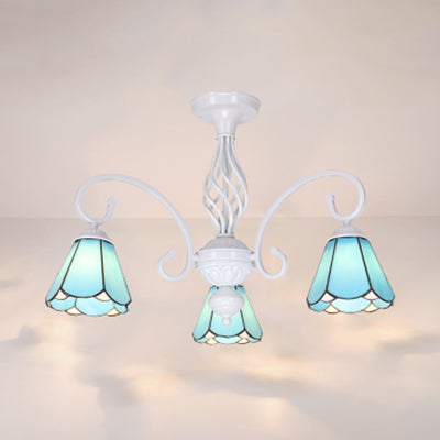 Lámpara semi empotrada para sala de estar con pantalla estilo Tiffany, lámpara semi empotrada de 3/5 luces en blanco/azul/azul cielo