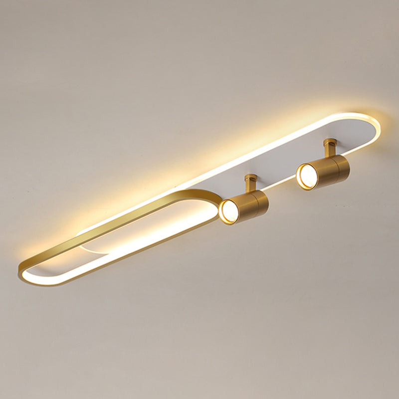 Indoor LED Semi Flush Ceiling Light in Modern Simplicity Metal Ceiling Fixture with Oblong Acrylic Shade