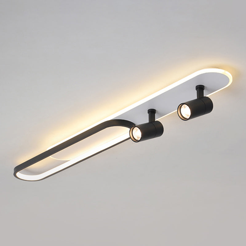 Indoor LED Semi Flush Ceiling Light in Modern Simplicity Metal Ceiling Fixture with Oblong Acrylic Shade