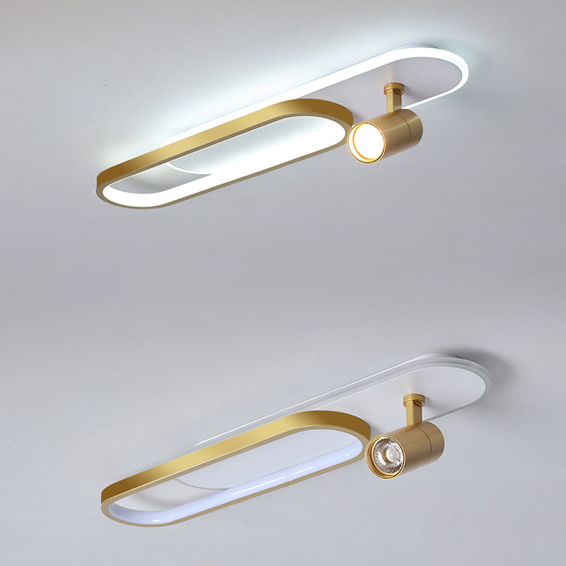 Indoor LED Semi Flush Ceiling Light in Modern Simplicity Metal Ceiling Fixture with Oblong Acrylic Shade