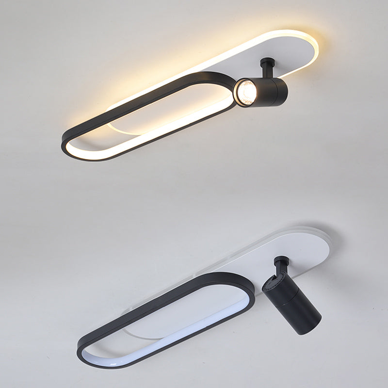 Indoor LED Semi Flush Ceiling Light in Modern Simplicity Metal Ceiling Fixture with Oblong Acrylic Shade