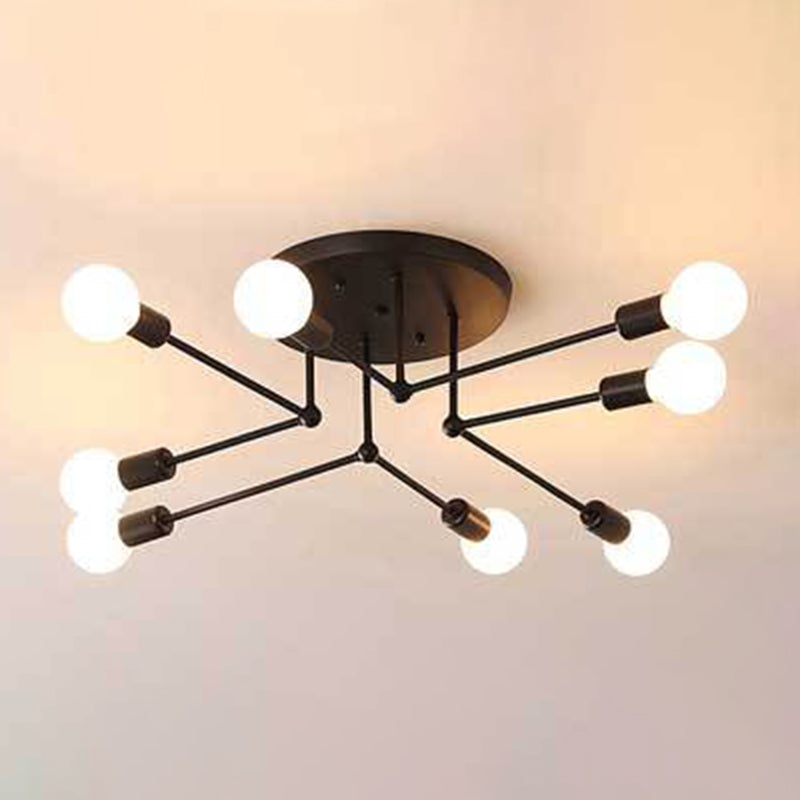 Sputnik Metal Semi Flush Ceiling Light in Industrial Vintage Style Bare Bulb Indoor Ceiling Light