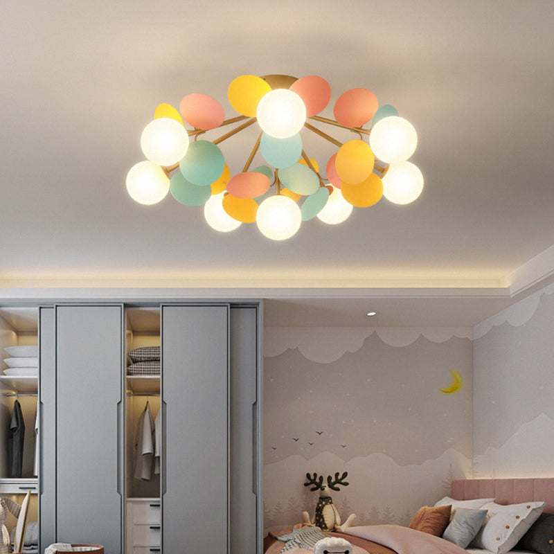Flower Branch Metal Semi Flush Ceiling Light in Modern Simplicity Sputnik Indoor Flush Mount with Circular Opal Glass Shade