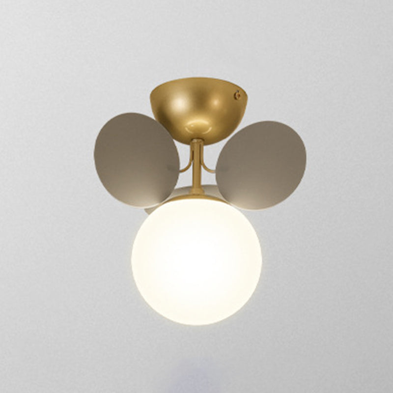 Flower Branch Metal Semi Flush Ceiling Light in Modern Simplicity Sputnik Indoor Flush Mount with Circular Opal Glass Shade