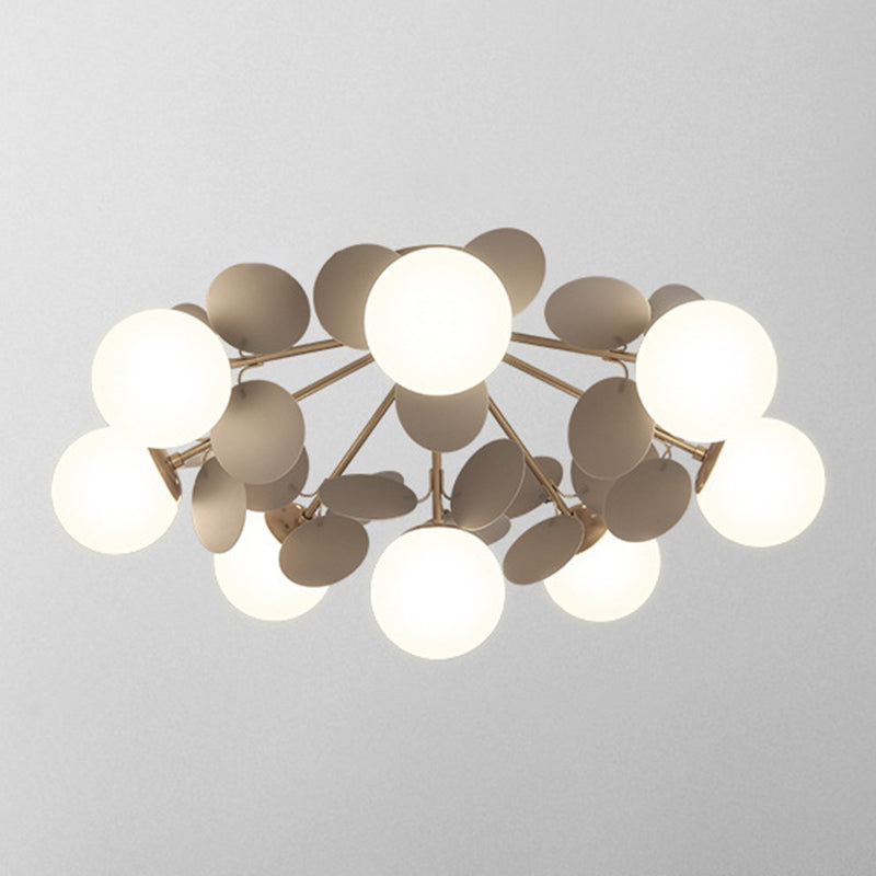 Flower Branch Metal Semi Flush Ceiling Light in Modern Simplicity Sputnik Indoor Flush Mount with Circular Opal Glass Shade