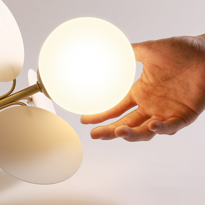 Flower Branch Metal Semi Flush Ceiling Light in Modern Simplicity Sputnik Indoor Flush Mount with Circular Opal Glass Shade