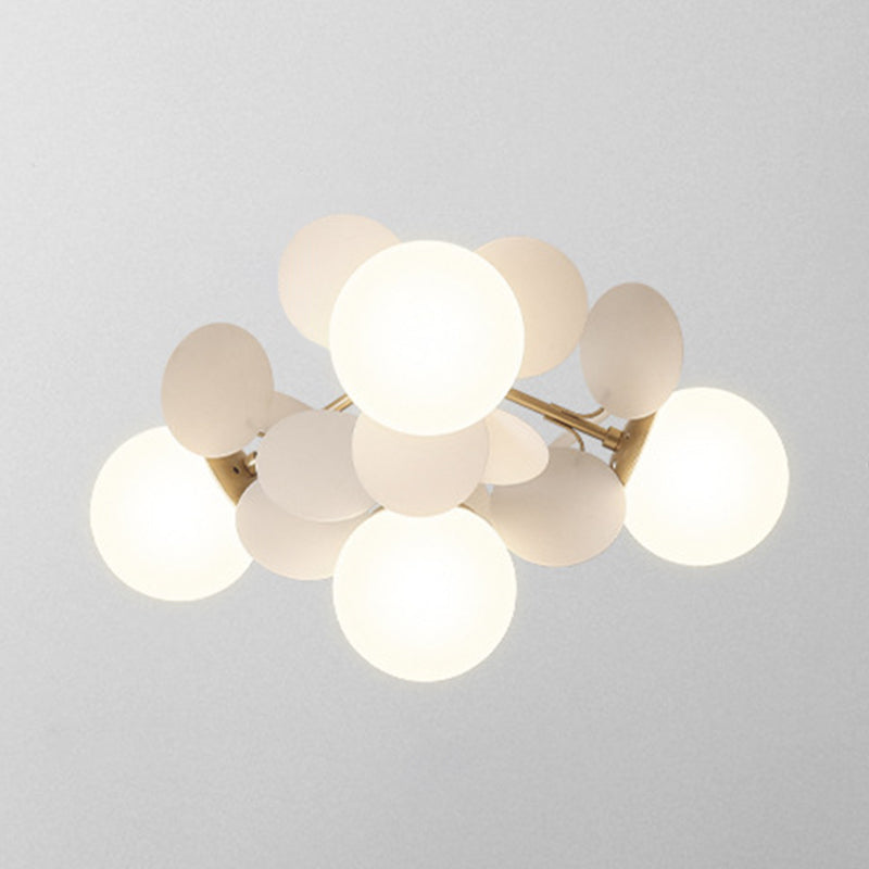 Flower Branch Metal Semi Flush Ceiling Light in Modern Simplicity Sputnik Indoor Flush Mount with Circular Opal Glass Shade