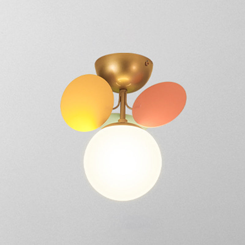 Flower Branch Metal Semi Flush Ceiling Light in Modern Simplicity Sputnik Indoor Flush Mount with Circular Opal Glass Shade