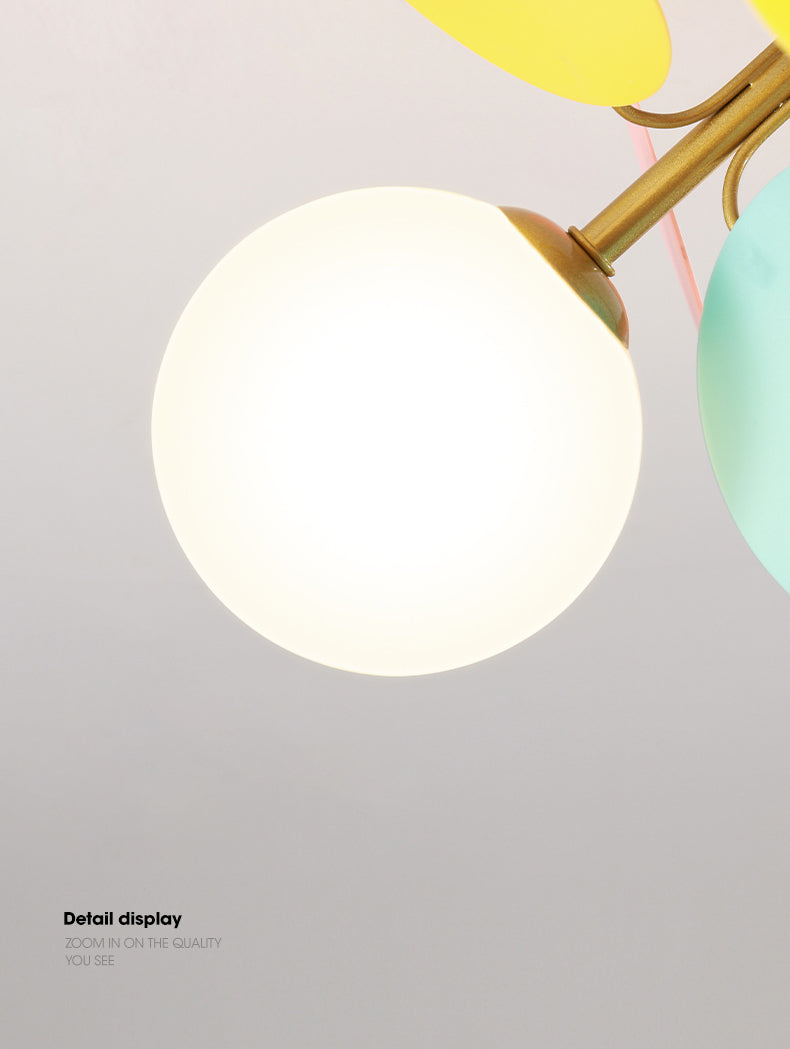 Flower Branch Metal Semi Flush Ceiling Light in Modern Simplicity Sputnik Indoor Flush Mount with Circular Opal Glass Shade